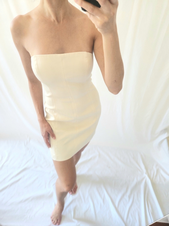 Meshki Dresses & Skirts - Meshki Strapless Cream Bodycon Mini